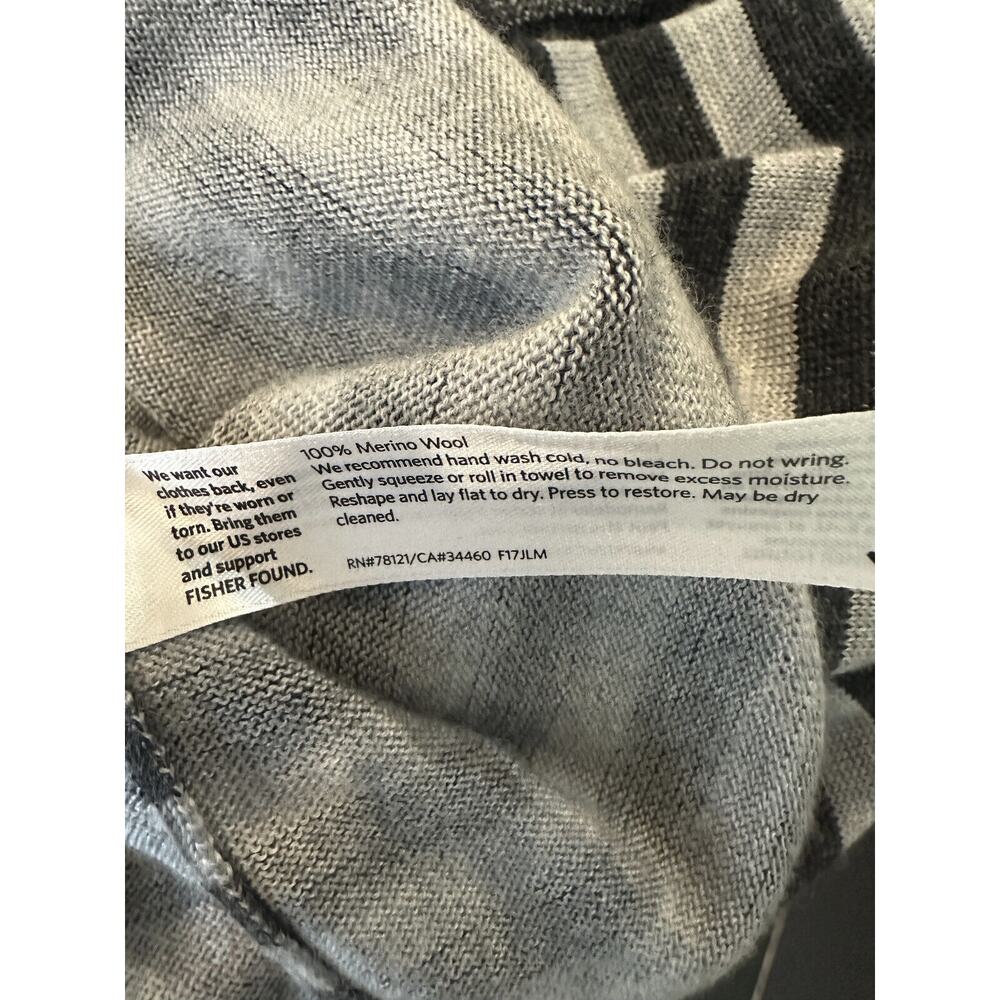 Eileen Fisher 100% Merino Wool V-Neck Sweater Striped Gray Small Quiet Luxury - Picture 9 of 10
